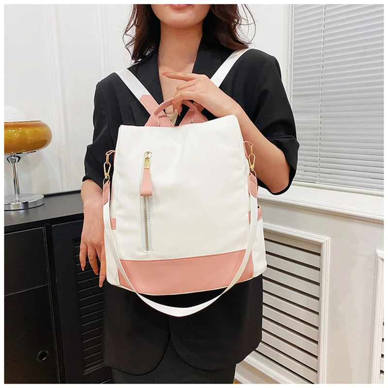Sac à dos Oxford imperméable avec coutures pour femme, fermeture à glissière arrière antivol, cartable pour fille, voyage décontracté, unique initié