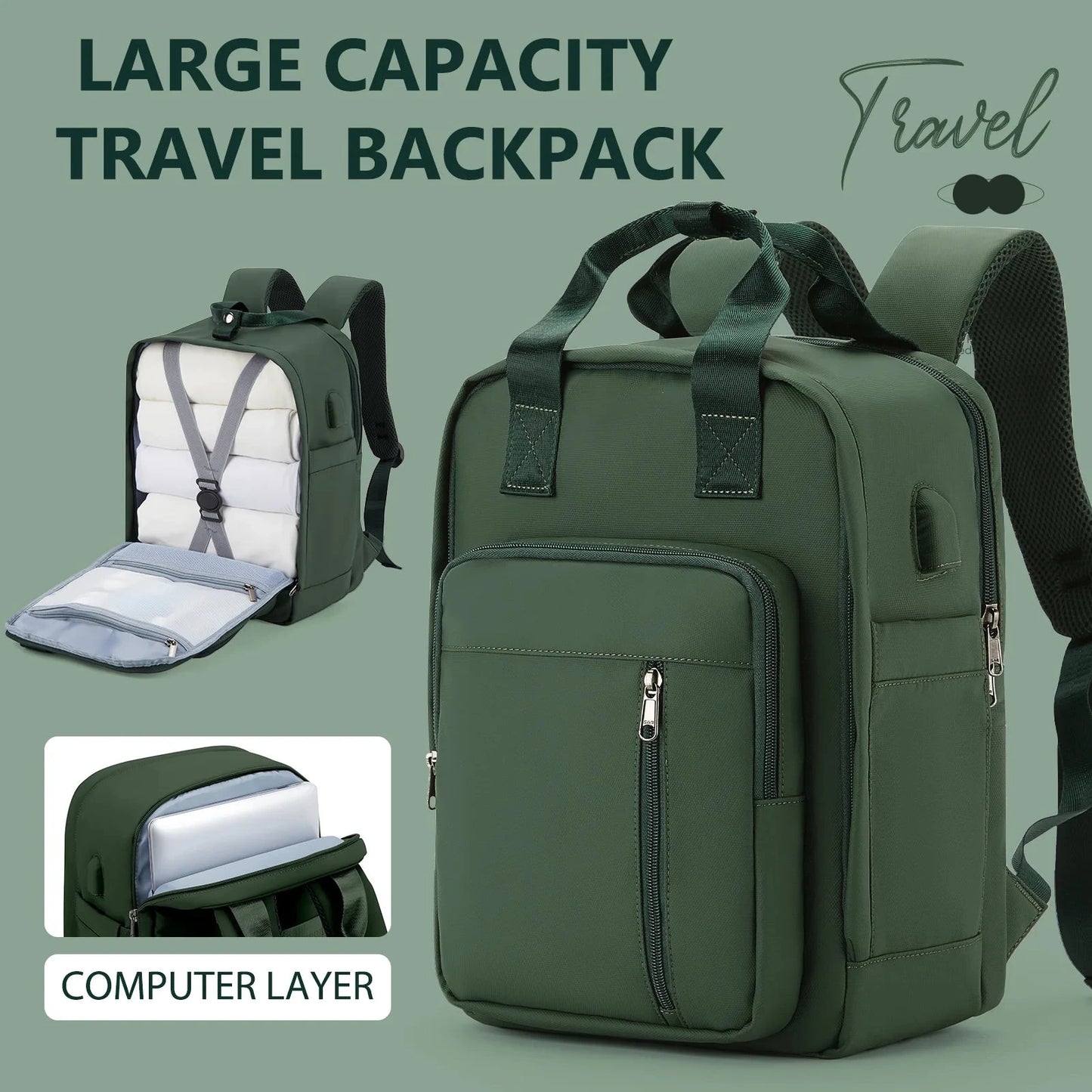 Sac à dos de voyage pour femme : imperméable, léger. Pour ordinateur.