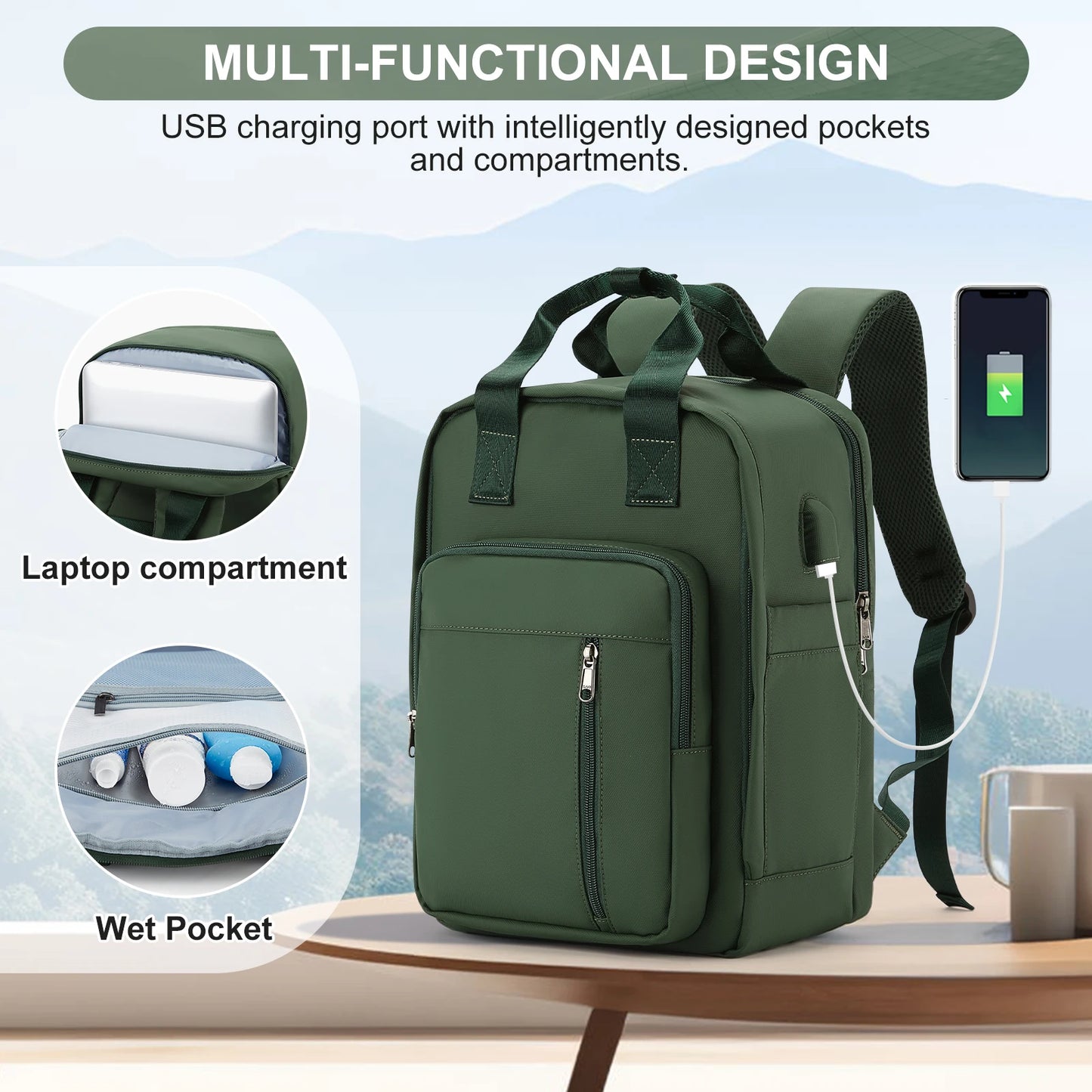Sac à dos de voyage pour femme : imperméable, léger, USB