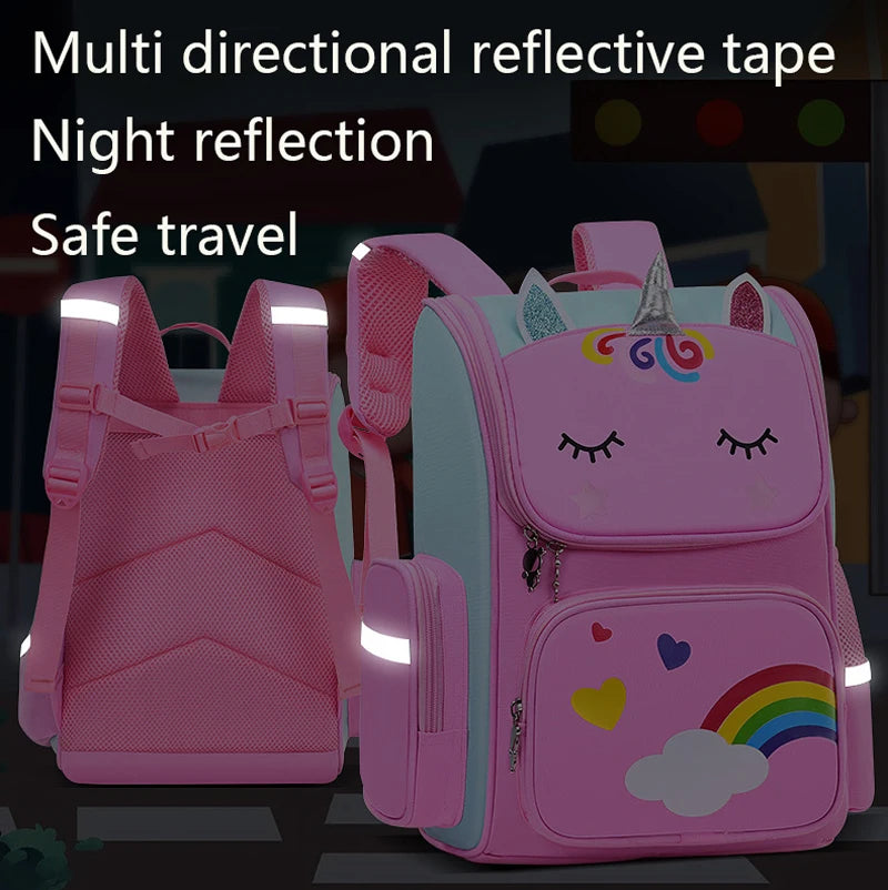 Sac à dos étanche de grande capacité pour enfants, sac d'école imprimé licorne pour adolescents de 2 à 16 ans, sac à dos Kawaii pour enfants, bande réfléchissante