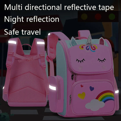 Sac à dos étanche de grande capacité pour enfants, sac d'école imprimé licorne pour adolescents de 2 à 16 ans, sac à dos Kawaii pour enfants, bande réfléchissante