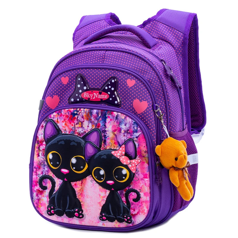 Sac à dos orthopédique 3D dessin animé, chat ouble