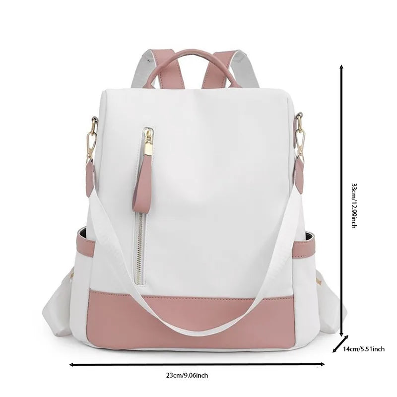 Sac à dos Oxford imperméable avec coutures pour femme, fermeture à glissière arrière antivol, cartable pour fille, voyage décontracté, unique initié