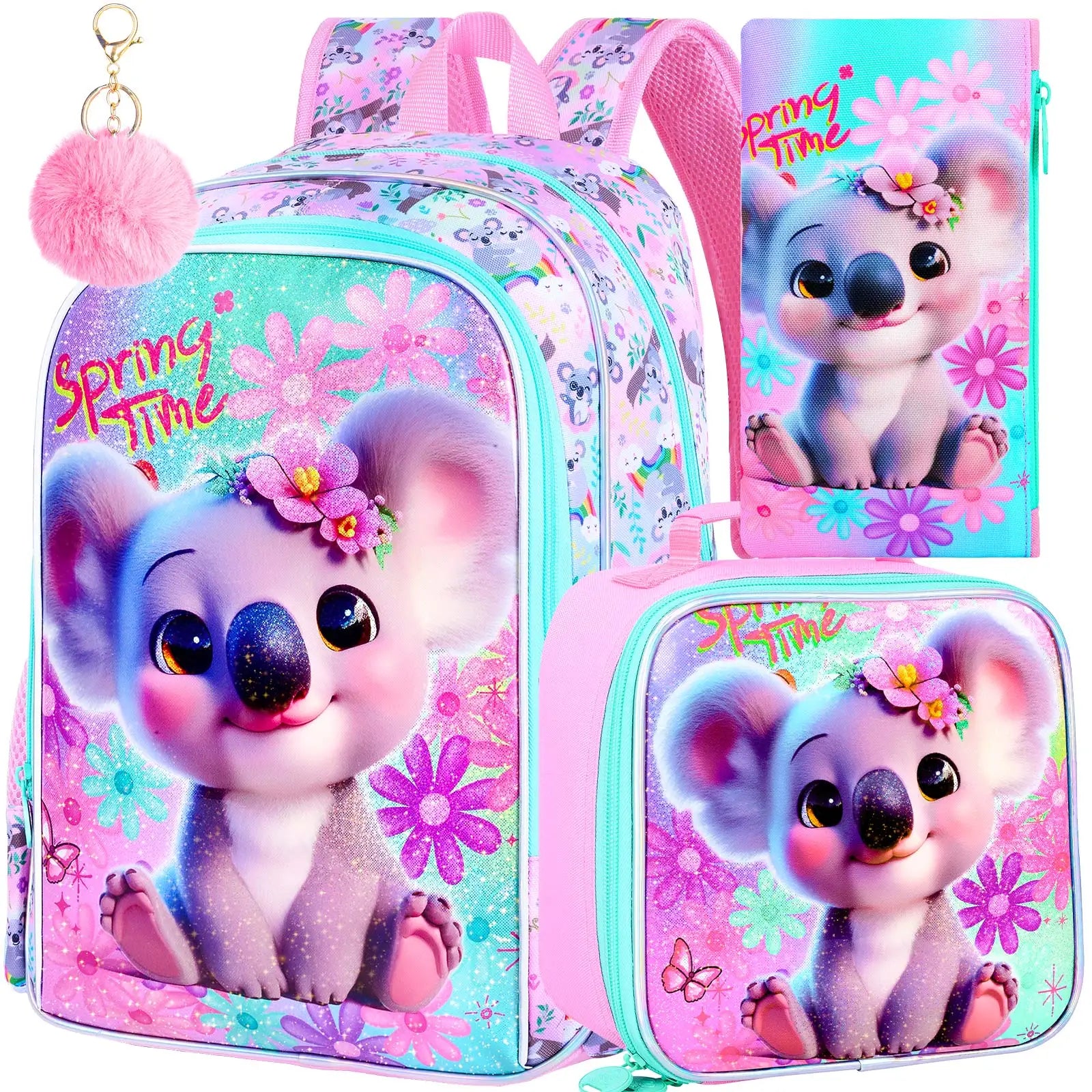 Sac à dos Koala mignon pour enfants du primaire, sacs à livres scolaires préscolaires, boîte à lunch, 3 pièces, 16 po
