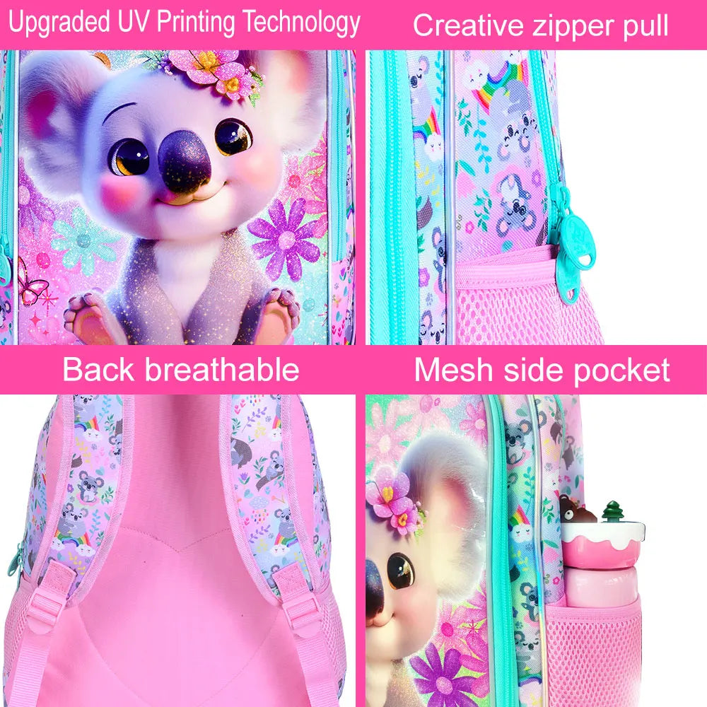 Sac à dos Koala mignon pour enfants du primaire, sacs à livres scolaires préscolaires, boîte à lunch, 3 pièces, 16 po
