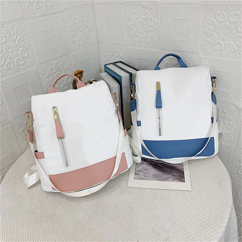 Sac à dos Oxford imperméable avec coutures pour femme, fermeture à glissière arrière antivol, cartable pour fille, voyage décontracté, unique initié