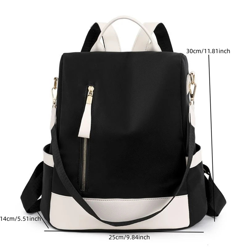 Sac à dos Oxford imperméable avec coutures pour femme, fermeture à glissière arrière antivol, cartable pour fille, voyage décontracté, unique initié