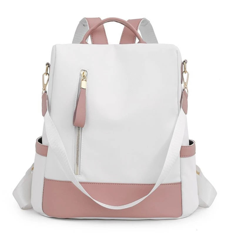 Sac à dos Oxford imperméable avec coutures pour femme, fermeture à glissière arrière antivol, cartable pour fille, voyage décontracté, unique initié, rose
