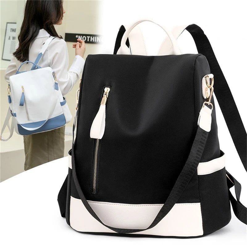 Sac à dos Oxford imperméable avec coutures pour femme, fermeture à glissière arrière antivol, cartable pour fille, voyage décontracté, unique initié