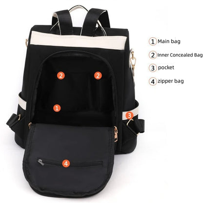 Sac à dos Oxford imperméable avec coutures pour femme, fermeture à glissière arrière antivol, cartable pour fille, voyage décontracté, unique initié