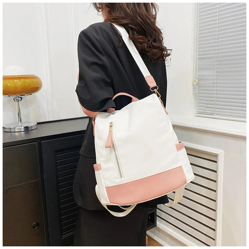 Sac à dos Oxford imperméable avec coutures pour femme, fermeture à glissière arrière antivol, cartable pour fille, voyage décontracté, unique initié