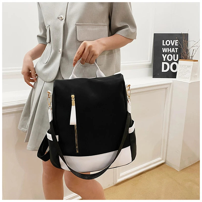 Sac à dos Oxford imperméable avec coutures pour femme, fermeture à glissière arrière antivol, cartable pour fille, voyage décontracté, unique initié