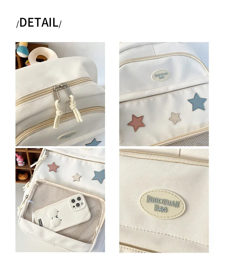 Sac à dos Transparent étoile esthétique japonaise Y2k pour femmes étudiantes, cartable étoile Kawaii décontracté pour filles, sacs à dos Preppy de grande capacité