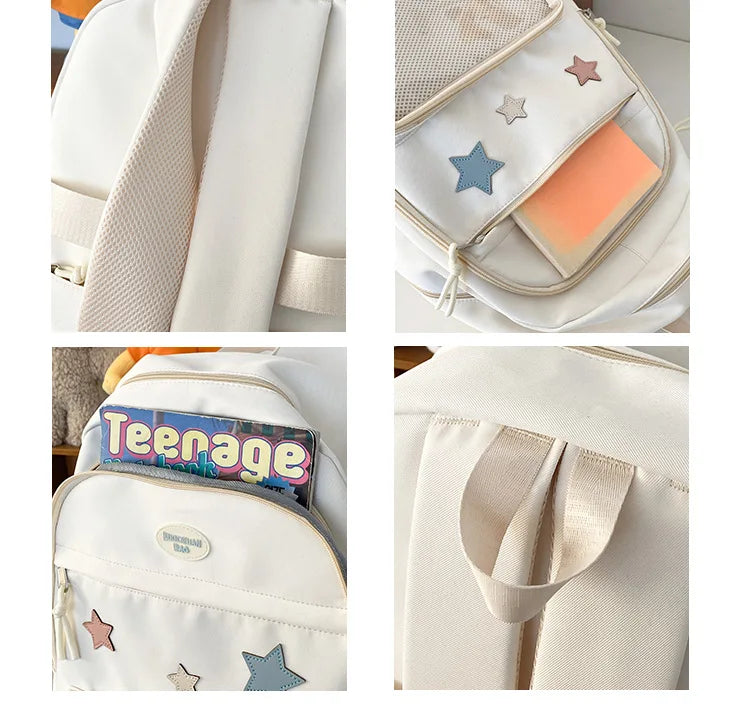 Sac à dos Transparent étoile esthétique japonaise Y2k pour femmes étudiantes, cartable étoile Kawaii décontracté pour filles, sacs à dos Preppy de grande capacité