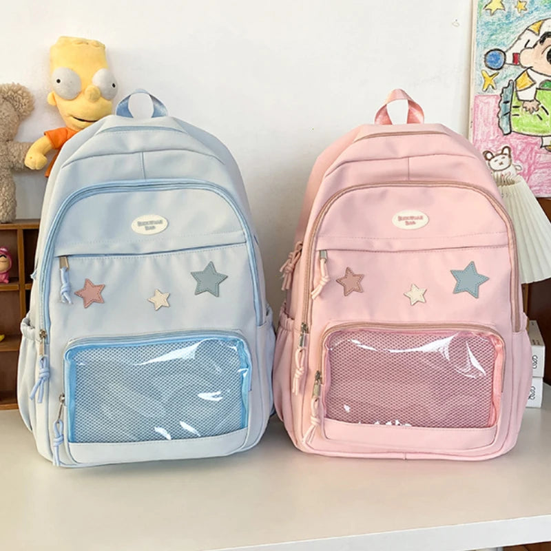 Sac à dos Transparent étoile esthétique japonaise Y2k pour femmes étudiantes, cartable étoile Kawaii décontracté pour filles, sacs à dos Preppy de grande capacité