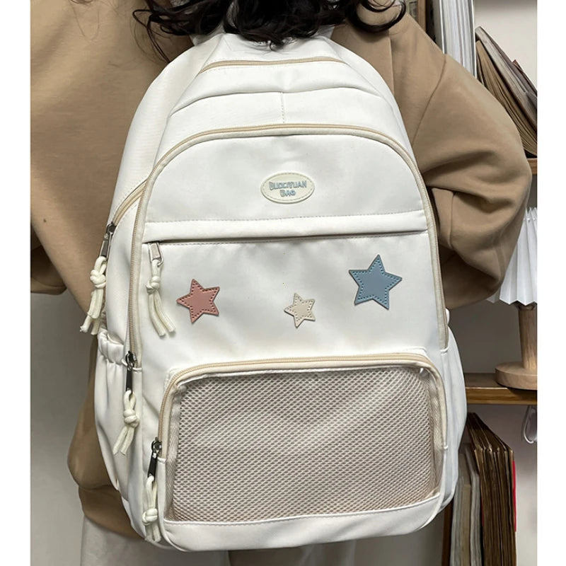 Sac à dos Transparent étoile esthétique japonaise Y2k pour femmes étudiantes, cartable étoile Kawaii décontracté pour filles, sacs à dos Preppy de grande capacité