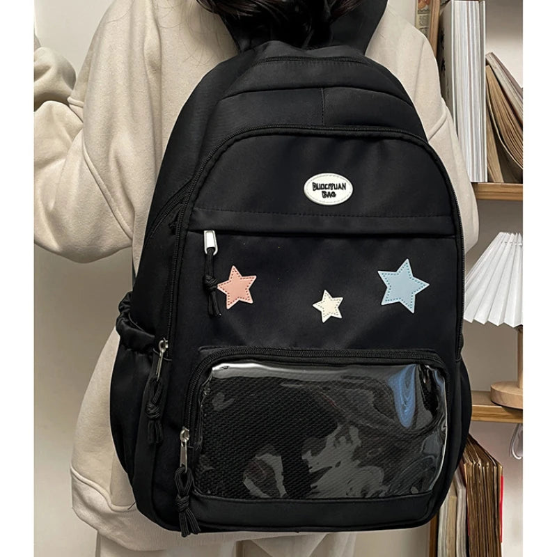 Sac à dos Transparent étoile esthétique japonaise Y2k pour femmes étudiantes, cartable étoile Kawaii décontracté pour filles, sacs à dos Preppy de grande capacité