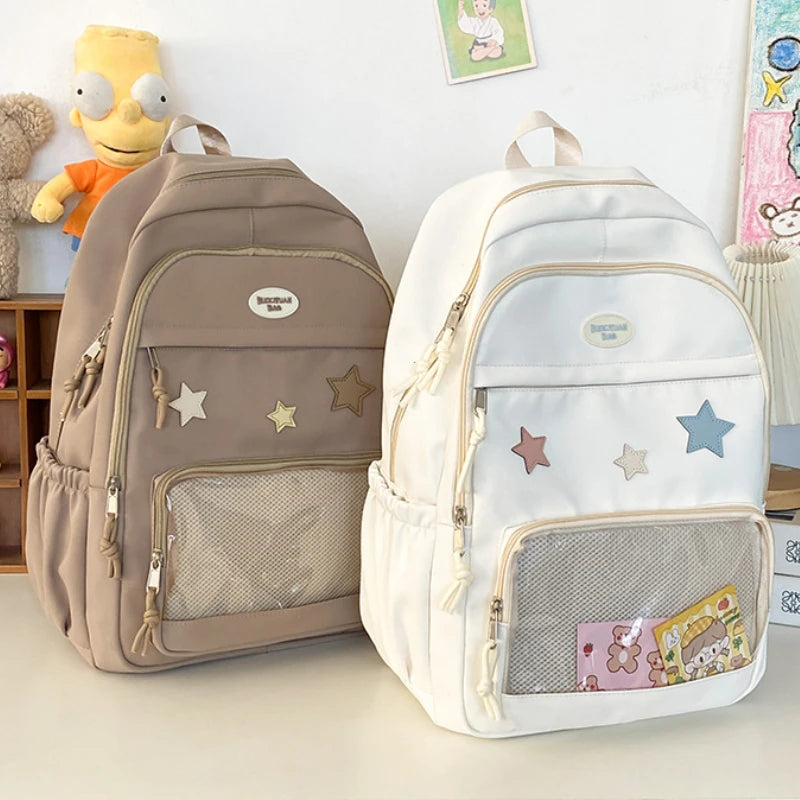 Sac à dos Transparent étoile esthétique japonaise Y2k pour femmes étudiantes, cartable étoile Kawaii décontracté pour filles, sacs à dos Preppy de grande capacité
