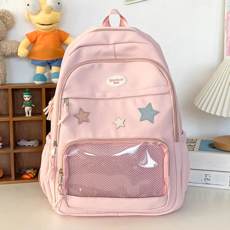 Sac à dos Transparent étoile esthétique japonaise Y2k pour femmes étudiantes, cartable étoile Kawaii décontracté pour filles, sacs à dos Preppy de grande capacité