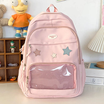 Sac à dos Transparent étoile esthétique japonaise Y2k pour femmes étudiantes, cartable étoile Kawaii décontracté pour filles, sacs à dos Preppy de grande capacité