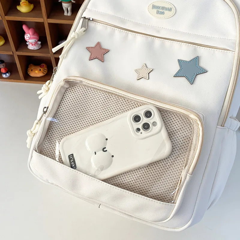 Sac à dos Transparent étoile esthétique japonaise Y2k pour femmes étudiantes, cartable étoile Kawaii décontracté pour filles, sacs à dos Preppy de grande capacité