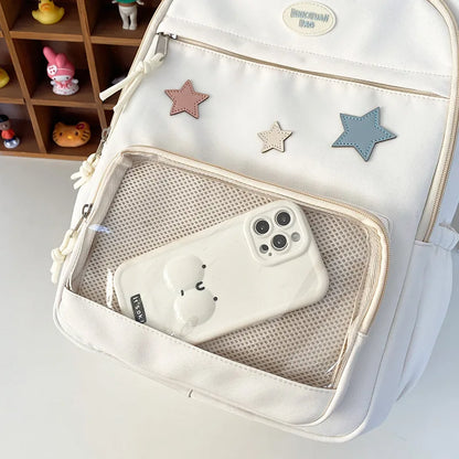 Sac à dos Transparent étoile esthétique japonaise Y2k pour femmes étudiantes, cartable étoile Kawaii décontracté pour filles, sacs à dos Preppy de grande capacité