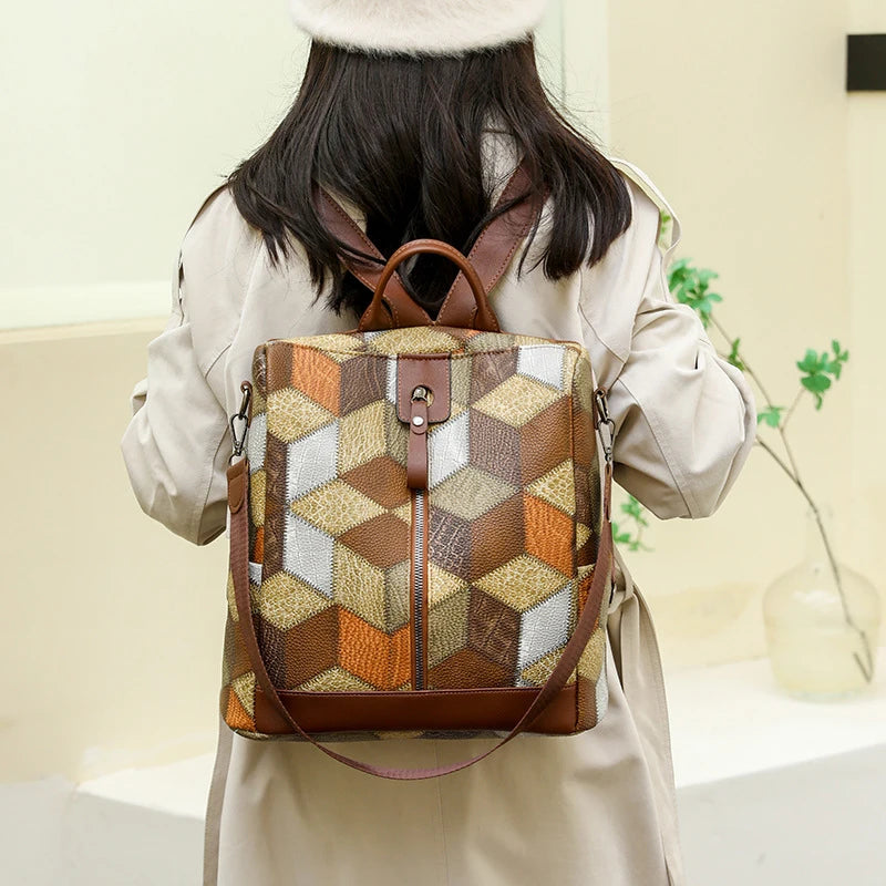 Sac à dos antivol imperméable en cuir PU pour femmes, sac de voyage, cartable décontracté pour adolescentes, sac à livres multi-poches, brun