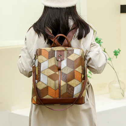 Sac à dos antivol imperméable en cuir PU pour femmes, sac de voyage, cartable décontracté pour adolescentes, sac à livres multi-poches, brun