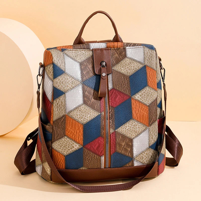 Sac à dos antivol imperméable en cuir PU pour femmes, sac de voyage, cartable décontracté pour adolescentes, sac à livres multi-poches rouge