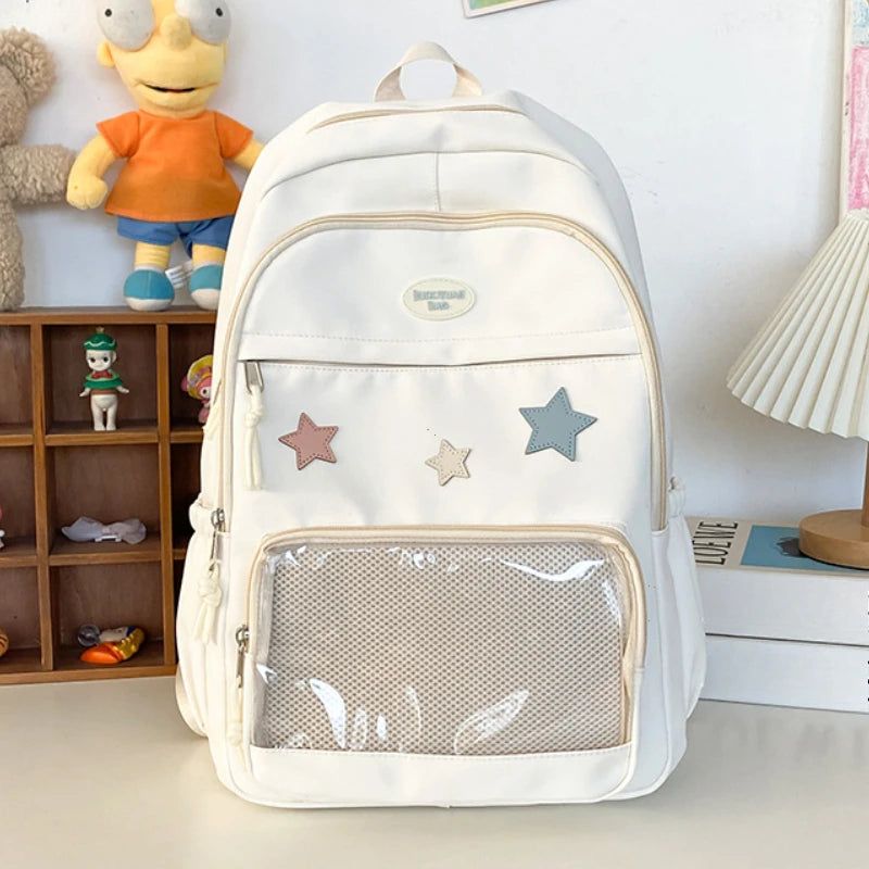 Sac à dos Transparent étoile esthétique japonaise Y2k pour femmes étudiantes, cartable étoile Kawaii décontracté pour filles, sacs à dos Preppy de grande capacité
