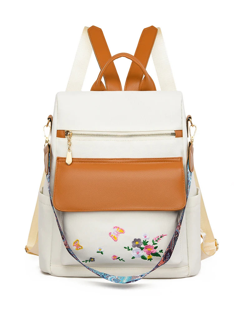 Sac à dos design brodé antivol pour femme, grande capacité, Oxford PU Patchwork, cartable 3 en 1, sac à dos initié par une femme