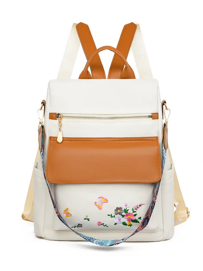 Sac à dos design brodé antivol pour femme, grande capacité, Oxford PU Patchwork, cartable 3 en 1, sac à dos initié par une femme