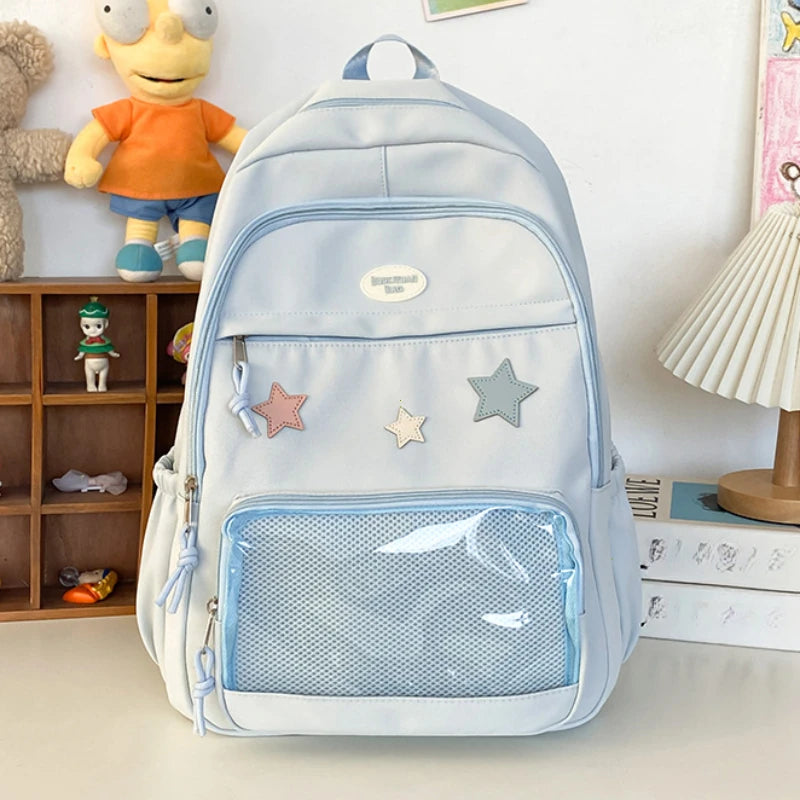 Sac à dos Transparent étoile esthétique japonaise Y2k pour femmes étudiantes, cartable étoile Kawaii décontracté pour filles, sacs à dos Preppy de grande capacité