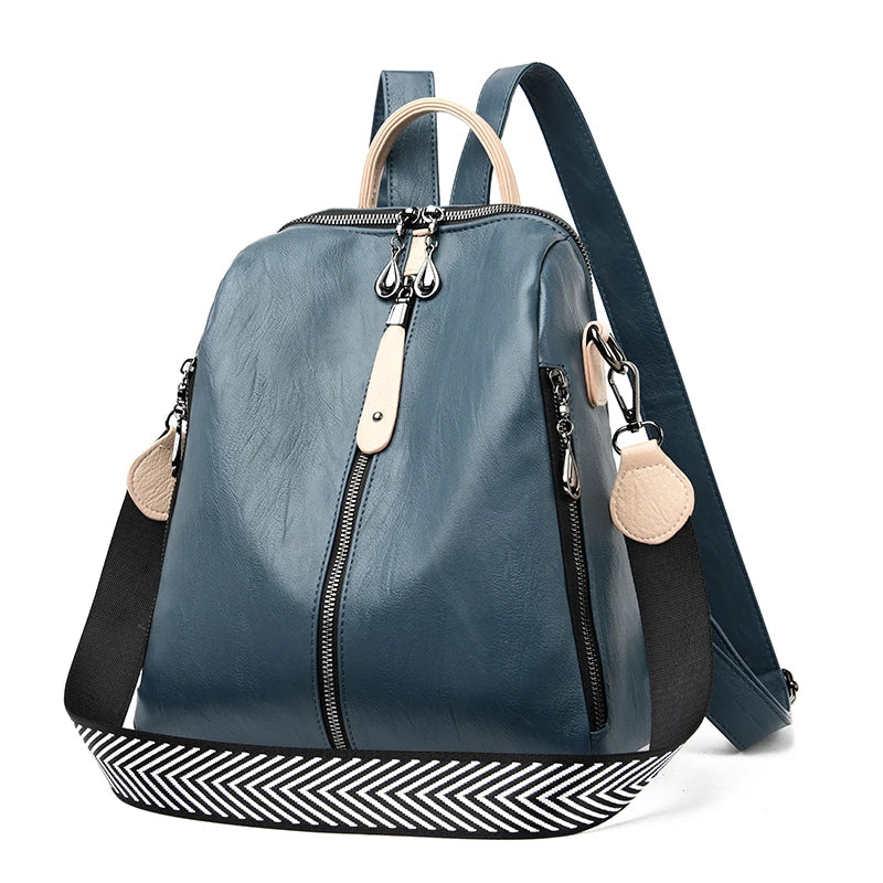 Sac à dos de mode femme sac à dos en cuir souple femmes sac à bandoulière dames sac à dos de voyage grande capacité sac à dos pour fille bleu