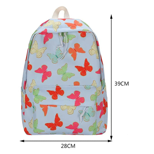 Sac à dos d'école en nylon papillon pour adolescents, grand sac à dos noir mignon pour filles, cartable étudiant pour femmes, bleu