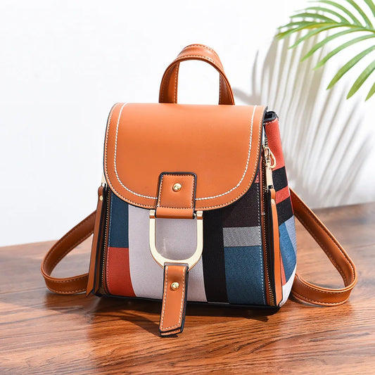 Sac à dos d'épissure pour femmes sac à dos à carreaux en cuir PU sac à dos multifonction sac d'école adolescent sac à dos de loisirs serrure mochila