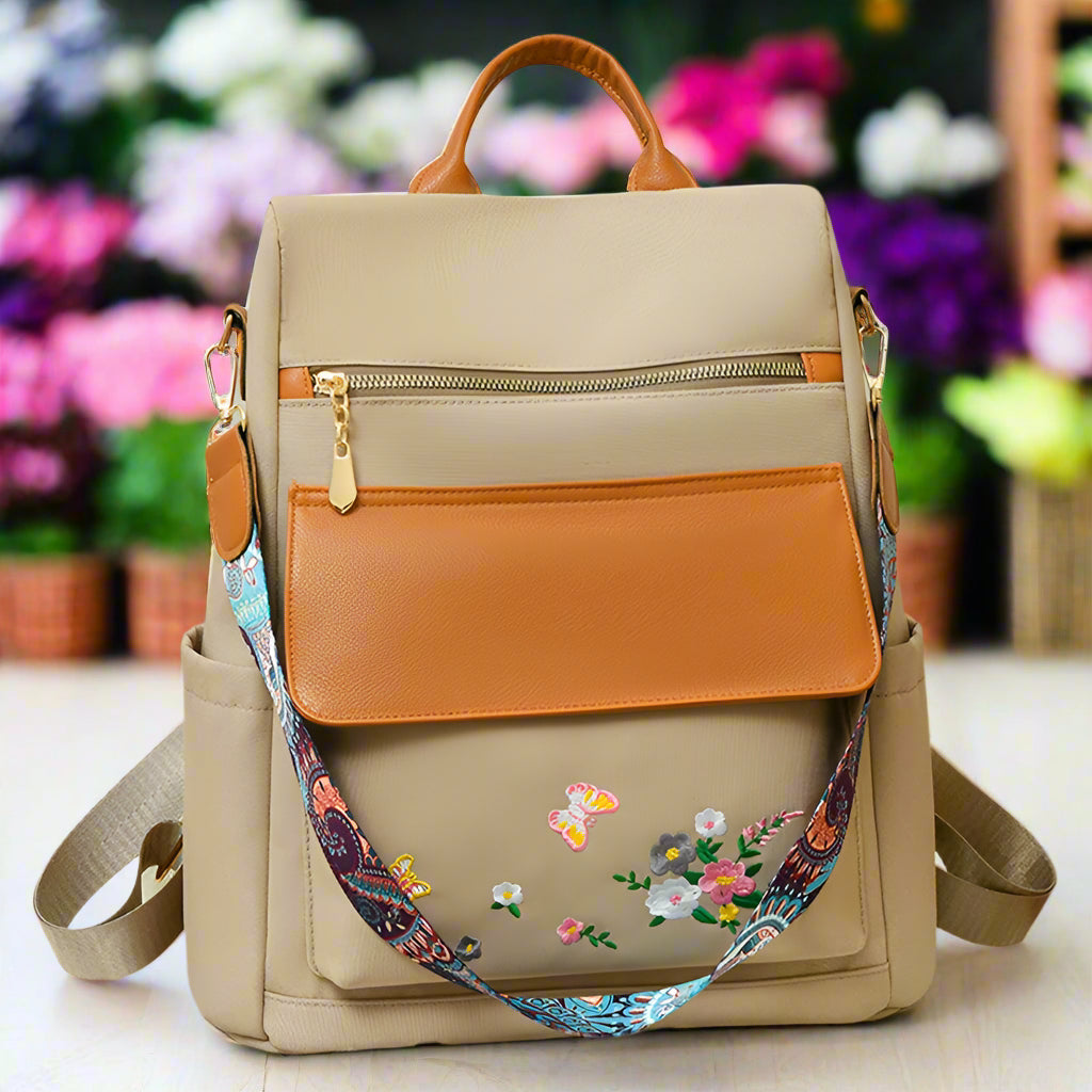 Sac à dos design brodé antivol pour femme, grande capacité, Oxford PU Patchwork, cartable 3 en 1, sac à dos initié par une femme