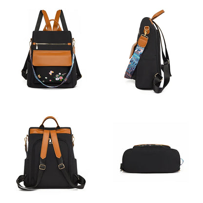 Sac à dos design brodé antivol pour femme, grande capacité, Oxford PU Patchwork, cartable 3 en 1, sac à dos initié par une femme