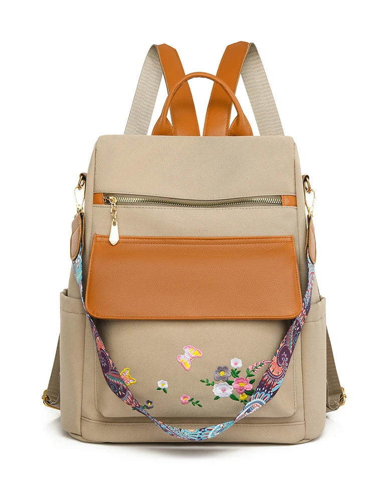 Sac à dos design brodé antivol pour femme, grande capacité, Oxford PU Patchwork, cartable 3 en 1, sac à dos initié par une femme