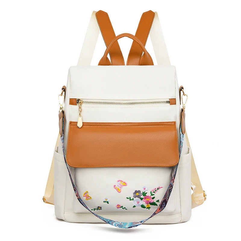 Sac à dos design brodé antivol pour femme, grande capacité, Oxford PU Patchwork, cartable 3 en 1, sac à dos initié par une femme
