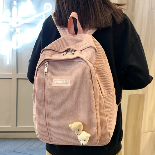 Sac à dos en velours côtelé à rayures pour femme