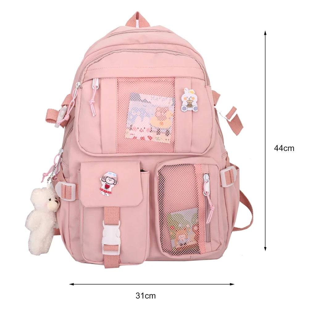 Sac à dos esthétique japonais pour filles, sacs d'école mignons pour étudiants, adolescentes, poches, sac à dos pour ordinateur portable Kawaii pour femmes, Harajuku Mochila rose