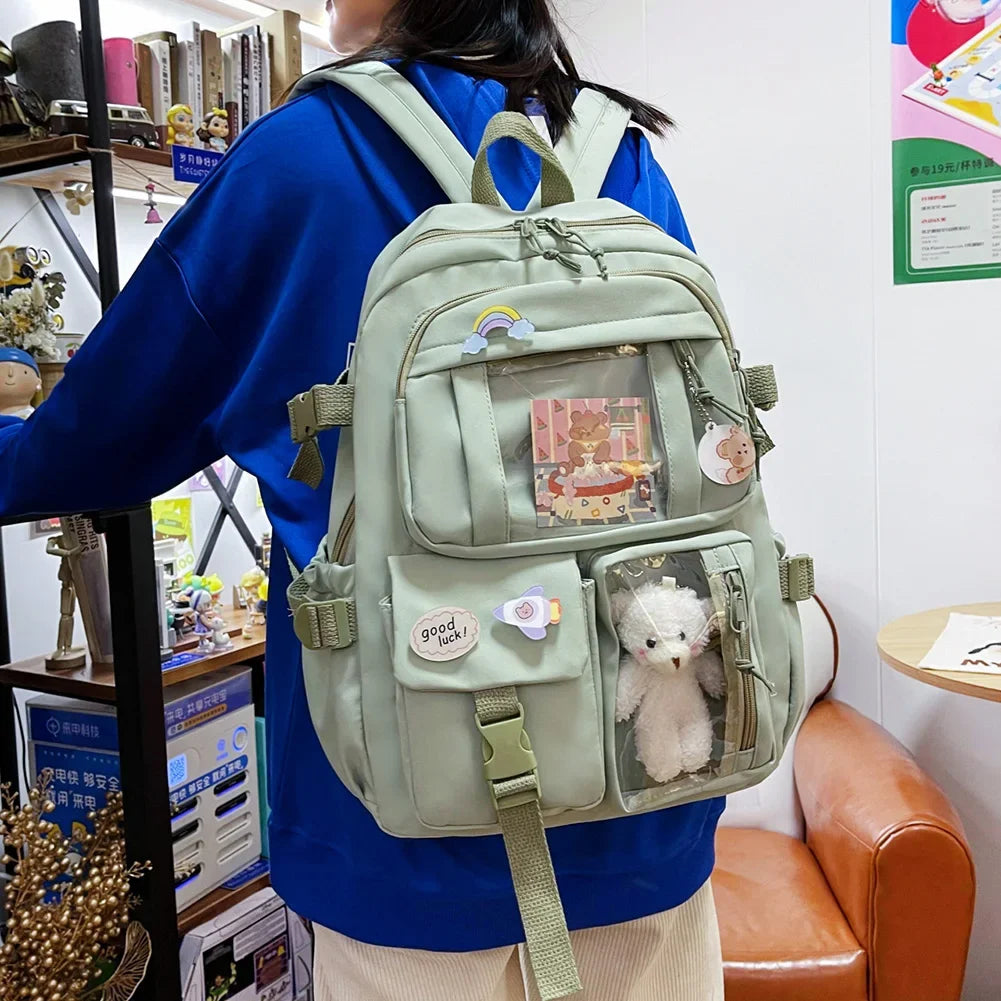 Sac à dos esthétique japonais pour filles, sacs d'école mignons pour étudiants, adolescentes, poches, sac à dos pour ordinateur portable Kawaii pour femmes, Harajuku Mochila