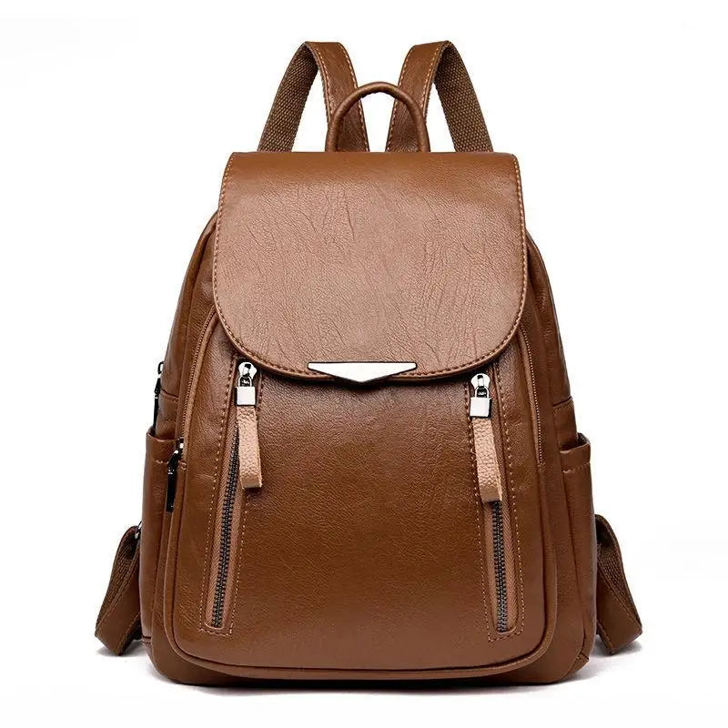 Sac à dos femme voyage grand sac à dos en cuir PU sac à main cartable pour filles femme épaule dos mochila, brun