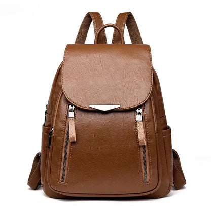 Sac à dos femme voyage grand sac à dos en cuir PU sac à main cartable pour filles femme épaule dos mochila, brun