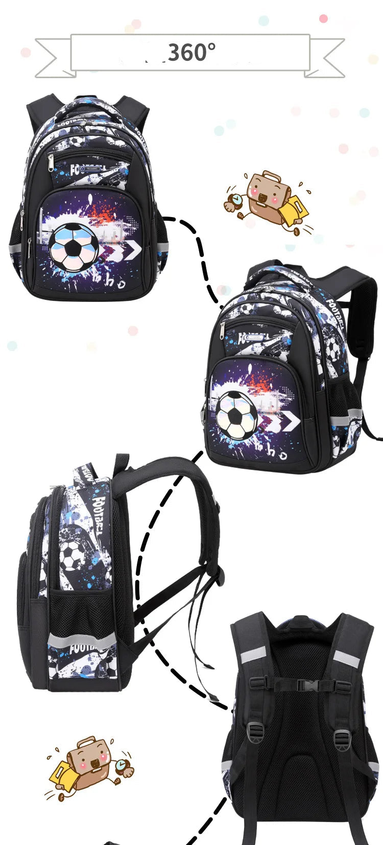 Sac à dos imprimé Football pour enfants et adolescents, cartable de voyage pour garçons