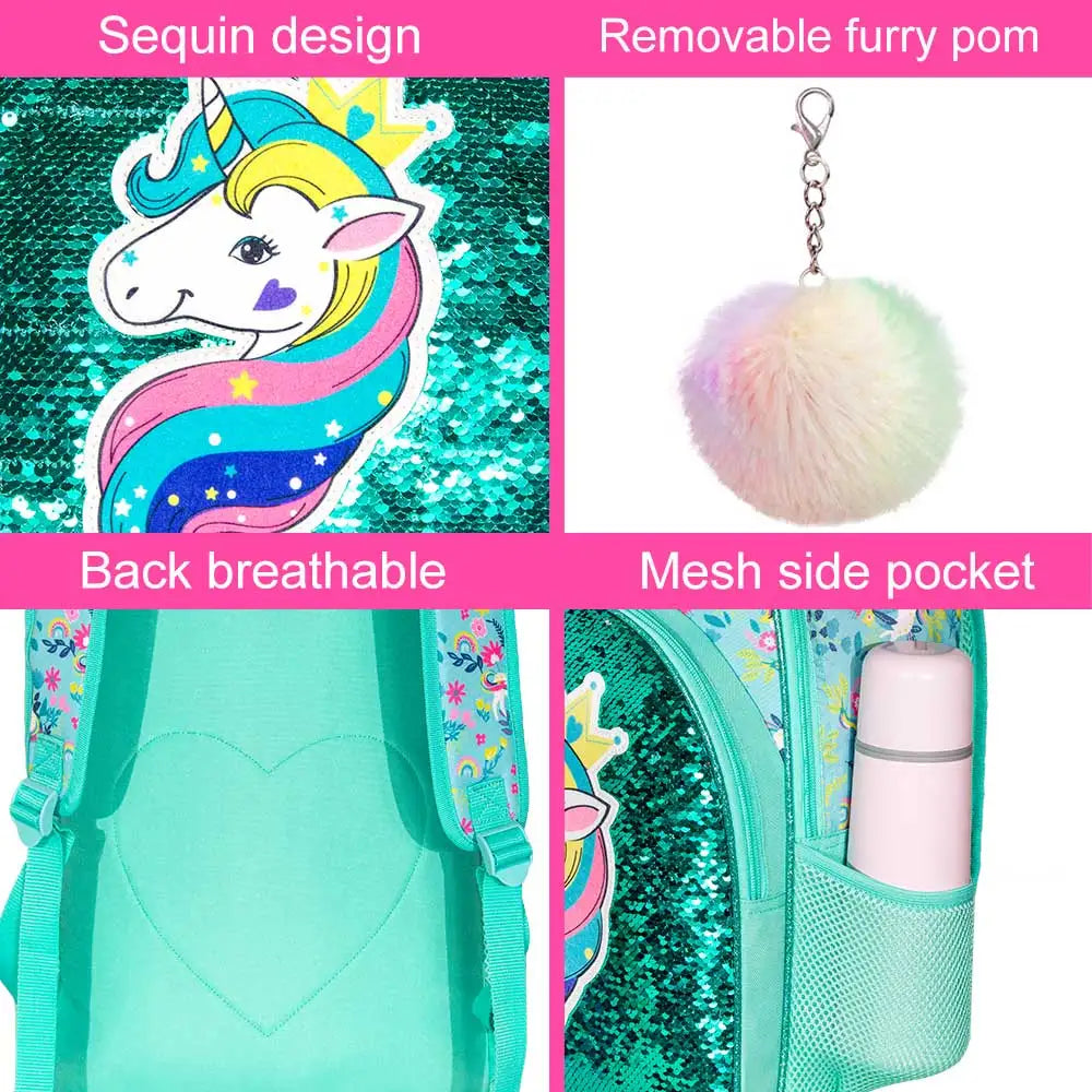 Sac à dos licorne pour enfants avec boîte à lunch, primaire, maternelle