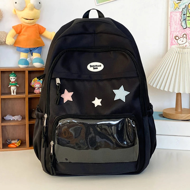 Sac à dos Transparent étoile esthétique japonaise Y2k pour femmes étudiantes, cartable étoile Kawaii décontracté pour filles, sacs à dos Preppy de grande capacité