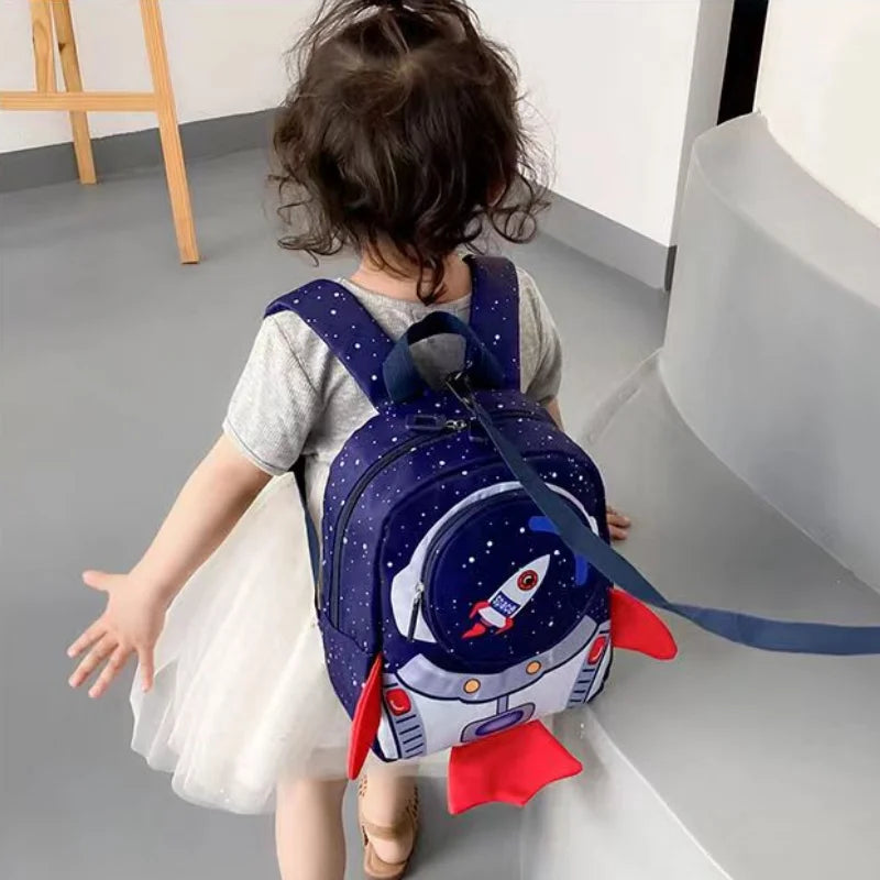 Sac à dos pour enfants avec guide de sécurité 3d avec dessin / fusée / léger / école