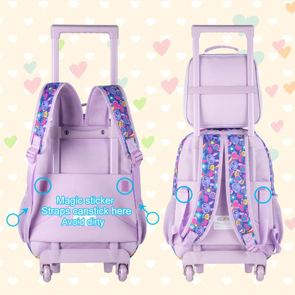 Sac à dos à roulettes pour filles, cartable à roulettes pour enfants, sac d'école primaire à roulettes avec sac à lunch, lapin, 3 pièces